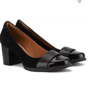 Clarks TARAH BRAE black suede shoes, Pump Womans 10 M Dress Slip On